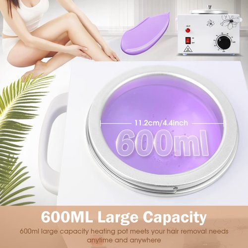 600ML Wax Warmer for Hair Removal, Professional Waxing Heater Pot with Adjustable Temperature for Women Men, with 20 Wooden Wax Sticks