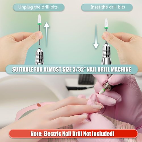 13PCS Nail Drill Bits Set, 3/32” Professional Drill Bits Nail Tech, Tungsten Carbide Ceramic Efile Nail Bits with Brush, Cuticle Remover Bits for Acrylic Gel Dip Powder Nail Manicure
