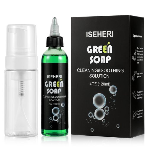 iseheri Ultra Concentrated Green Soap Tattoo 4OZ with Foaming Bottle 120ml, Green Soap Tattoo Supplies for Tattoos Piercings, Clean Skin Equipment