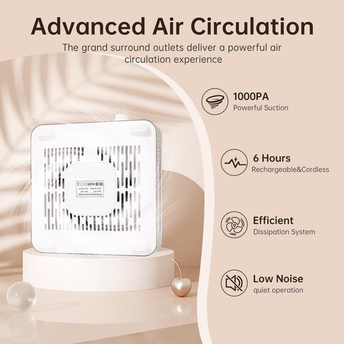 CHRISTINE SHELLY Nail Dust Collector, Cordless Dust Collector Nail Tech, Powerful 1000PA Nail Fan Vent Dust Collector Extractor Dust Suction Machine for Acrylic Nails Polishing,Nail Salon&Home