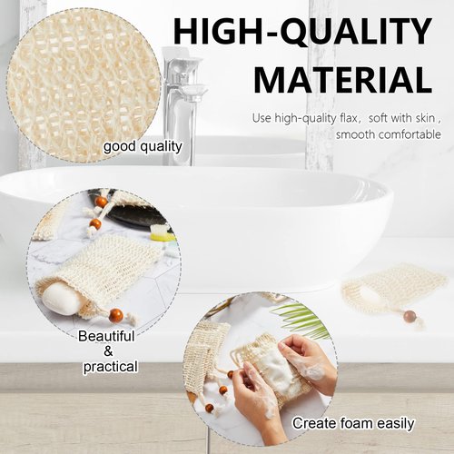 Cunhill 40 Pack Soap Saver Bag Exfoliating Soap Pouch with Drawstring Bar Wooden Bead Foaming and Drying Exfoliating Net for Bath and Shower (4.7x7.1 Inch)