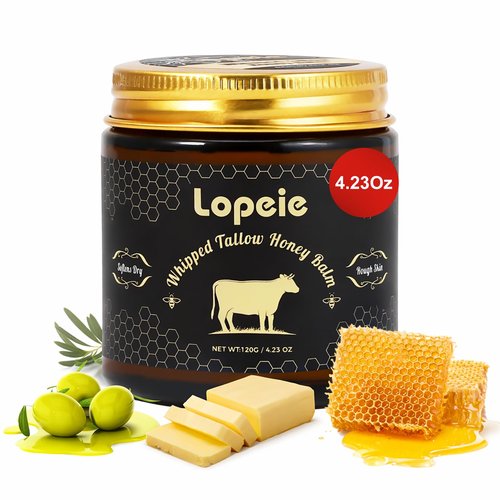 Lopeie Upgraded Organic Beef Tallow for Skin & Face – Whipped Grass-Fed Tallow and Honey Balm for Dry, Sensitive Skin, Natural Hydrating Face Moisturizer with Raw Honey (Unscented)