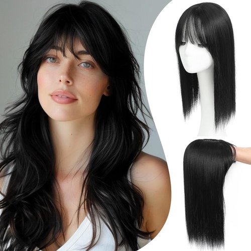 UKLPustar Hair Toppers for Women with Bangs 6.5"x6.5" Large Coverage, Realistic Scalp Hairs Pieces for Women with Thinning Hairs Synthetic Hairs Topper Wiglets Add Hair Volume 16inch