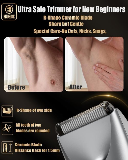 ENSSU Body Hair Trimmer for Men with Light, Ball Trimmer Men Waterproof, Pubic Groin Hair Trimmers for Man Rechargeable Body Groomer with Standing Recharge Dock,LED Display