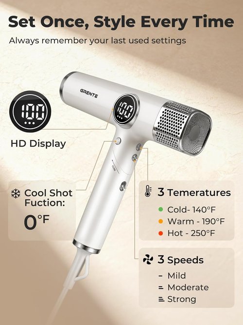 Skiennix Professional Ionic Hair Dryer - High-Speed with Digital Display & Magnetic Diffuser | Lightweight, Low Noise
