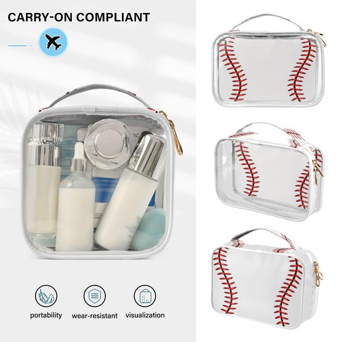 ALAZA Baseball Red Lace 2 Pcs Storage Bags Zippered Organizers Cosmetics Travel Case Toiletry Bag Transparent Tote Bags