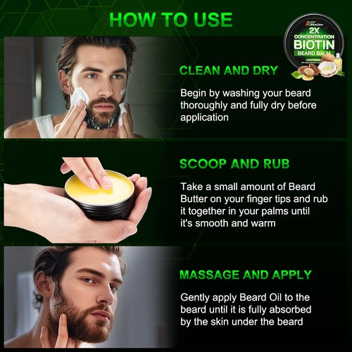 Beard Balm-2X Concentration Biotin -Styles, Growth, Strengthens & Softens Beards and Mustaches - Natural Beard Conditioner Wax with Organic Shea Butter, Argan & Jojoba Oils