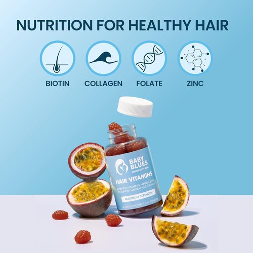 Baby Blues Postpartum Hair Loss Vitamins - Passion Fruit Gummies with Biotin, Collagen & Folate