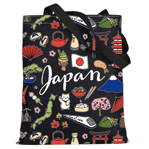 LEVLO Japan Travel Pouch Bag - Japan Theme Zipper Pouch Bag for Japanese Trip Gift (Black)