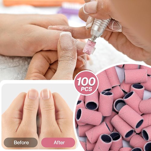 MelodySusie Nail Drill Bits - 100 Pcs Fine Grit Sanding Bands for Acrylic & Gel Manicures | 180 Grit