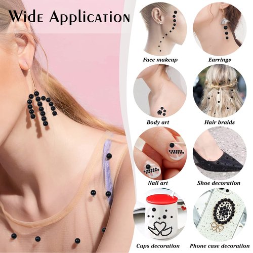 TOAOB 13000pcs Black Flat Back Pearl Beads Half Round Imitation Pearls 2mm to 10mm Assorted Sizes Plastic Gem Pearls for Crafts Nails Phone Shoes Making DIY Crafting Accessory