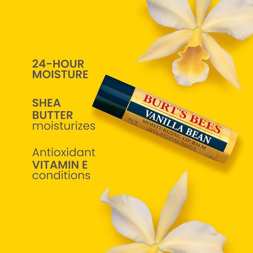 Burt's Bees Natural Lip Balm - Moisturizing Vanilla Bean Flavor | 4 Tubes