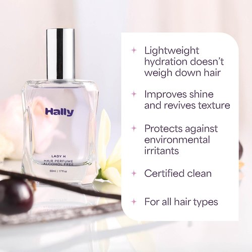 Hally Lady H Hair & Body Perfume - Alcohol Free, Non Toxic Cherry, Vanilla & Jasmine Fragrance - Long Lasting Fragrance Mist - Shine-Enhancing & Hydrating Spray in Elegant Glass Bottle – 50ml