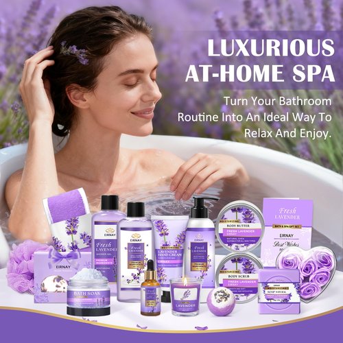 Gift for Women, Spa Gift Baskets for Women - 17pcs Lavender Sets with Body Lotion, Bubble Bath, Relaxing Bath Sets, Birthday Christmas Gifts for Her, Spa Kit for Mom Wife Sister Friend