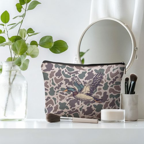 DOFQZ Vintage Mallard Duck Camo Makeup Bag, Duck Hunting Hunter Gifts Cosmetic Bags for Women, Camouflage Wildlife Wild Animal Makeup Zipper Pouch