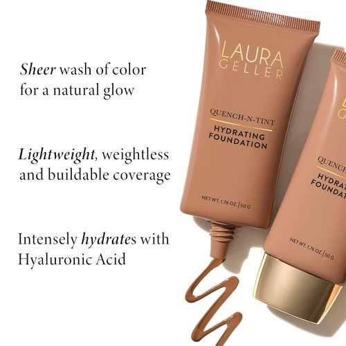 Laura Geller New York Quench-N-Tint Tinted Moisturizer - Lightweight Hydration & Natural Glow - 05 Medium/Deep