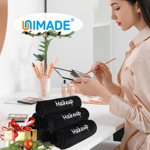 UNIMADE Makeup Remover Cloth, 12 Pack Black Facial Wash Cloths, Soft Coral Fleece Microfiber Towels for Face, Hand, and Bathroom(13" x 13")