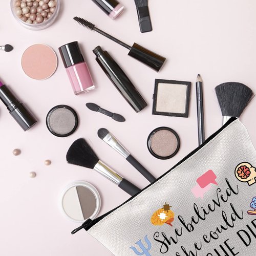 Psychologist Gift She Believed She Could So She Did Mental Health Matters Therapist Gift Counselor Gift Makeup Bag (She Believed psychologist)