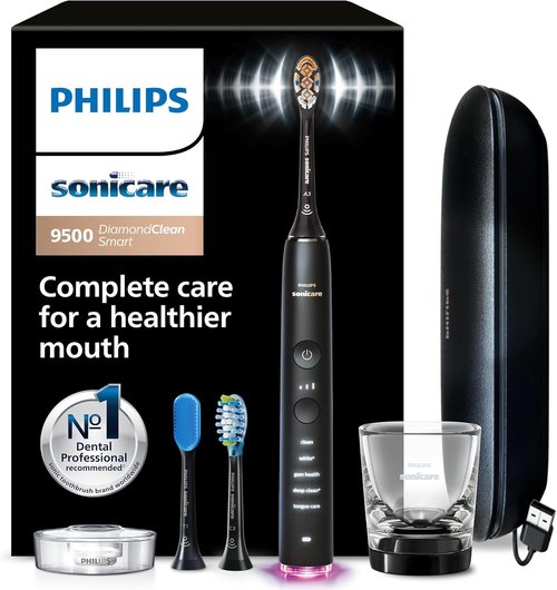 Philips Sonicare DiamondClean Smart 9500 Electric Toothbrush - Sonic Technology, 15 Settings, Travel Case, Black, Model HX9923/11