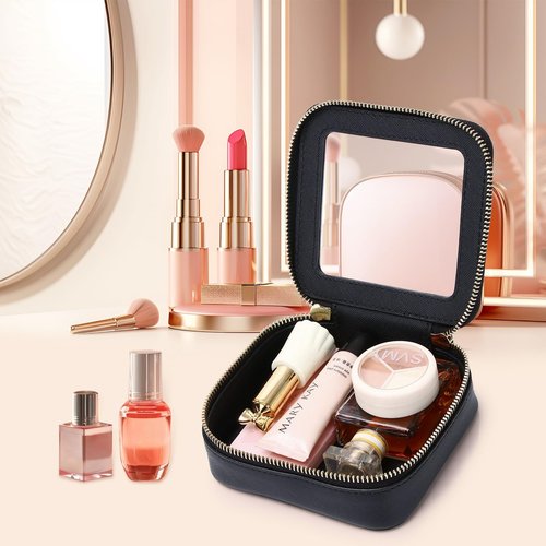 Pinkmik Small Makeup Bag Mini Clear Cosmetic Makeup Case & Toiletry Bag with Zipper Women's Purse Organizer & Car Essentials (Black, MINI-3)