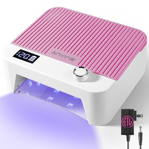 ANYINS UV Nail Lamp 120W, Professional UV LED Lamp for Gel Nails Long-Lasting 30Pcs Beads Cordless Gel Nail Light, Fast & Even Curing All Gel Polish with Smart Auto-Sensor for Home Salon DIY Pink