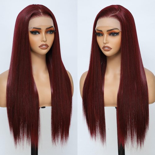 7×5 Burgundy Wear and Go Glueless Wigs Pre Plucked Pre Cut for Beginners Highlights Synthetic Lace Front Wigs For Woman 26 Inch 3 Seconds to Wear