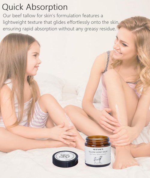 MUZAMOX Beef Tallow for Skin (4 OZ), Whipped Beef Tallow and Honey Balm, Tallow Face Moisturizer, Grass Fed Beef Tallow for Face and All Skin Types
