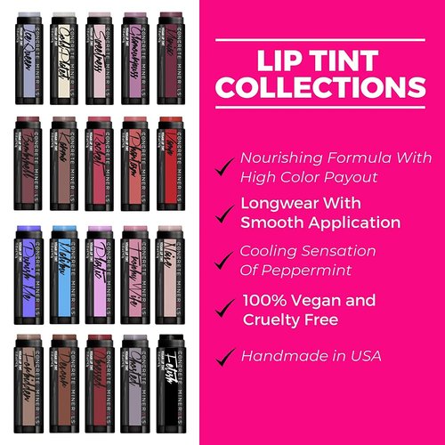 Concrete Minerals Lip Tints, Nourishing Formula With High Color Payout, Longwear, Cooling Sensation Of Peppermint, 100% Vegan and Cruelty Free, Handmade in USA, 0.6 Ounce Total (Smoke & Mirrors)