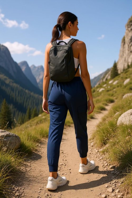 Oalka Women's Cargo Hiking Pants Lightweight Travel Pockets Joggers Quick Dry Navy Blue 2XL