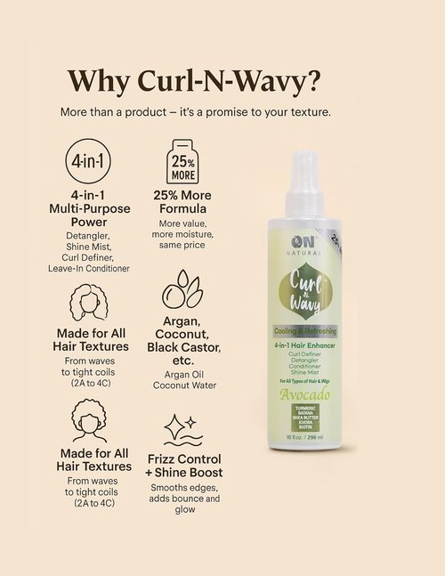 ON Natural Curl-N-Wavy 4-in-1 Hair Enhancer - Cherry Blossom Scent | 10 Oz for All Hair Textures