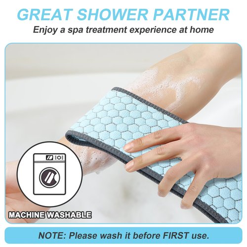 dodiff Exfoliating Back Scrubber for Shower, 38 Inches Back Washer with Handles, Exfoliating Washcloth Body Exfoliator Bath Tool to Scrub Your Body Deeply for Men & Women Exfoliation (Blue)