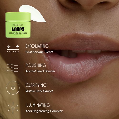 LOOPS Fresh Peel Resurfacing Mini Lip Mask - Gently Exfoliates with Fruit Enzymes & Apricot Seed, Smooths Texture, Locks in Hydration for Softer, Refined Lips - Helps Clarify and Polish Lips