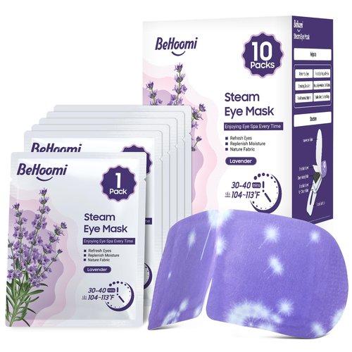 BeHoomi Steam Eye Mask, 10 Packs Heated Eye Mask, Self Heating Disposable SPA Warm Compress for Eyes Sleep Mask, Travel Essentials & Relaxation Gifts, Valentine's Day Gifts (Lavender Scent)