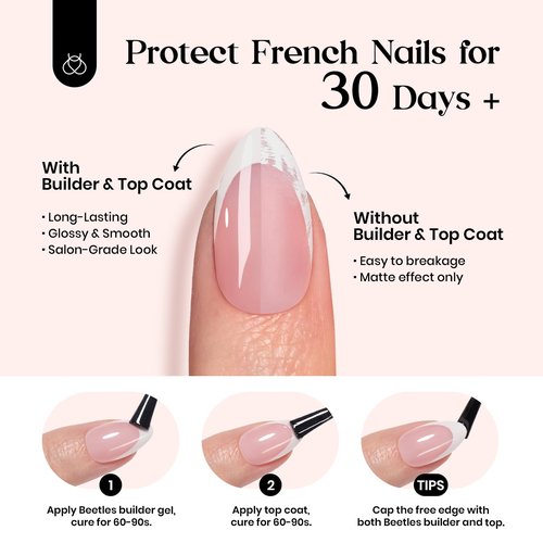 Beetles French Tips Press On Nails: 150 Pcs Pink Short Square Press On Nails Fake Nail Tips, Soft Gel Nail False Nails Art DIY Gifts For Women