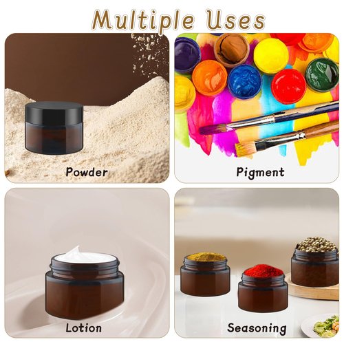 24 Pcs Amber Glass Jars Round Small Glass Jars Empty Refillable Cosmetic Containers with Inner Liners & Black Lids for Make Up Sample Powder Cream Lotion Spice - 30g/1oz