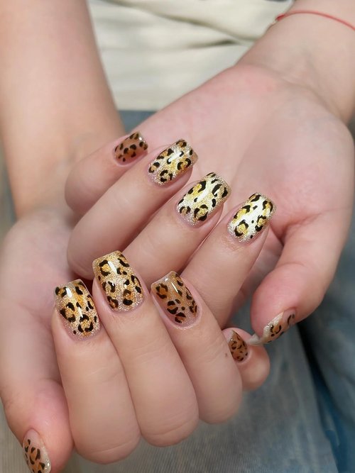 Handmade Press On Nails Leopard Cat Eye Short Square Fake Nails 10Pcs(M)