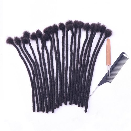 100% Real Human Hair Dreadlock Extensions, ADIASAI 0.8cm Thickness 8 Inch 30 Strands Can Be Dyed and Bleached Full Hand-made Loc Extensions for Men Women Kids 100% Unprocessed Natural Black