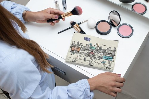 Beary Blu Cities Around the World Artwork Cosmetic Bag Series – Designed in USA, Travel Makeup Bag with Zipper, Souvenir Gift for Women, Artwork Organizer for Purse or Toiletry (San Diego)