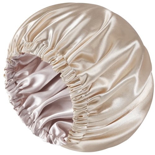 Doitory Bonnet for Sleeping Women & Men, Double Layer Silk Bonnet, Soft Satin Lined Hair Bonnets Sleep Shower Cap for Natural & Curly Hair(Champagne)