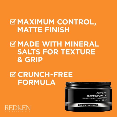 Redken Brews Texture Pomade For Men - Maximum Strong Hold, Natural Matte Finish | All Hair Types