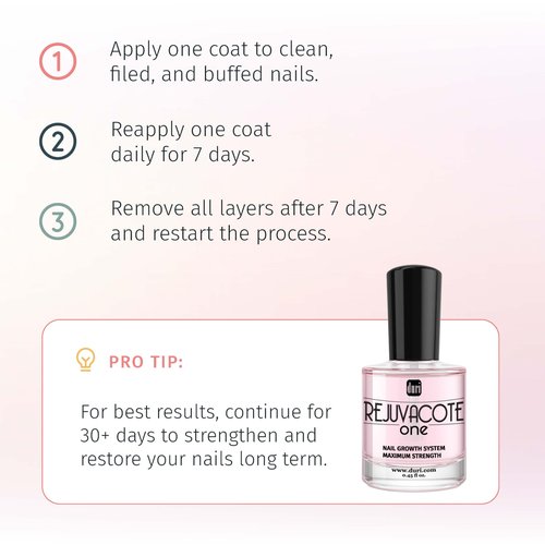 duri Rejuvacote 1 Nail Growth System - Original Maximum Strength Formula - Nail Strengthener and Nail Growth - Base and Top Coat - Pack of 2-0.45 fl. oz.