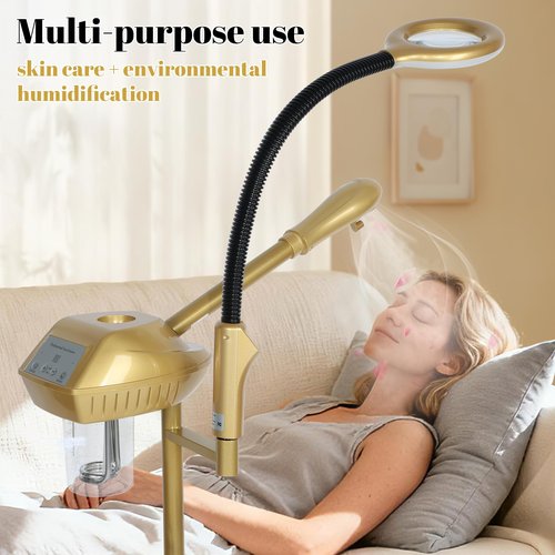 Chetunju Professional Facial Steamer Adjustable Height and Angle, Face Steamer Clean Skin Firming Pores and Moisturizing Suitable for a Beauty, Spa, at Home（Gold）