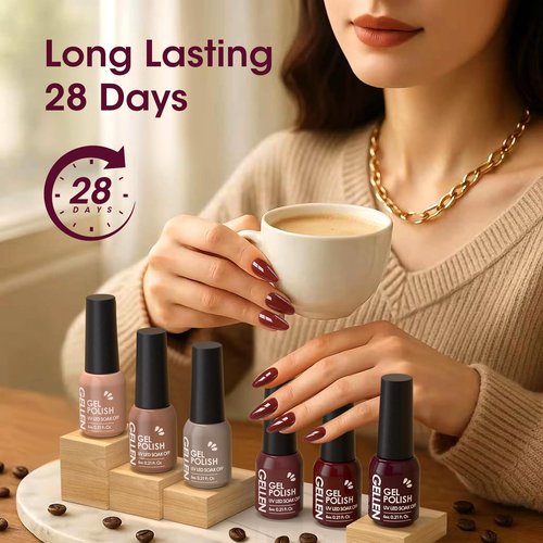 GELLEN Gel Nail Polish Red Brown Nude, Neutral Earth Tones Gel Polish For Finger Toe Nails Home Salon, Cure with UV Light, Glossy, No Wipe, Soak Off, Full Coverage, Non-toxic, Self-leveling