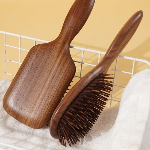 Lindale Walnut Wooden Hair Brush for Hair Growth with Natural Walnut Bristles Detangler Paddle Hairbrush for Massaging Scalp for Women Men, Reduces Static for Curly Hair with Ergonomic Handle Square