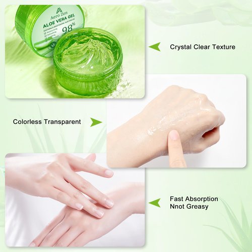 Organic Aloe Vera Gel for Face & Body Made within 12 Hours of Harvest, 98% Pure Aloe Vera Gel for Skin,Scalp,& Hair, Soothing Aloe Face Moisturizer,Multipurpose Skin Care（10oz）