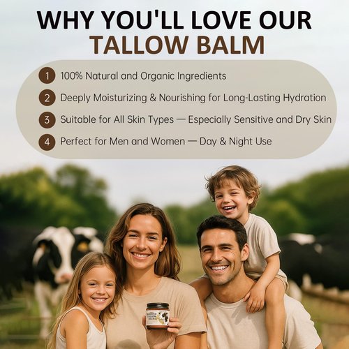 Roseblem Whipped Tallow Balm for Face – 100% Grass-Fed Organic Beef Tallow Cream with Manuka Honey & Beeswax – Body & Face Moisturizer for Sensitive Skin, Nourishing & Repairing, 4.2 oz