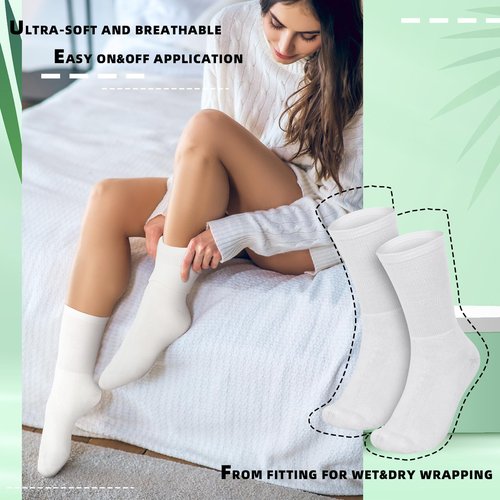 Silicherry 4 Pairs Cotton Soft Eczema Socks White Hydrating Moisturizing Therapy Cotton Socks Eczema Relief for Adult Wet Wrap Non Itch Soft Feet Treatment