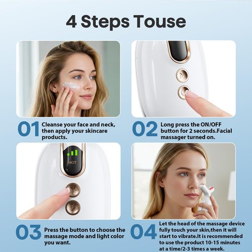 Red Light Therapy for Face, 3 Mode Face Massager Tool with Heating Vibration for Skin Care, Wrinkle Reducer Facial Massager to Soothe and Relax Skin, Micro-Current Face Beauty Device (AM-810B)