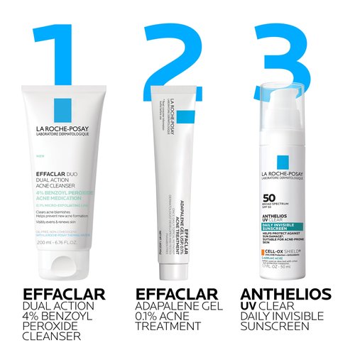 La Roche-Posay Effaclar Dual Acne Face Wash With 4% Benzoyl Peroxide & LHA Exfoliant, Acne Treatment Help Clear & Prevent Blemishes, Paraben Free & Oil Free Wash, 6.76 Fl Oz