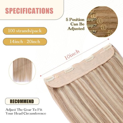 Halo Hair Extensions Real Human Hair -Light Blonde Golden Blond Real Human Hair, Halo Extensions Human Hair 12inch 70g